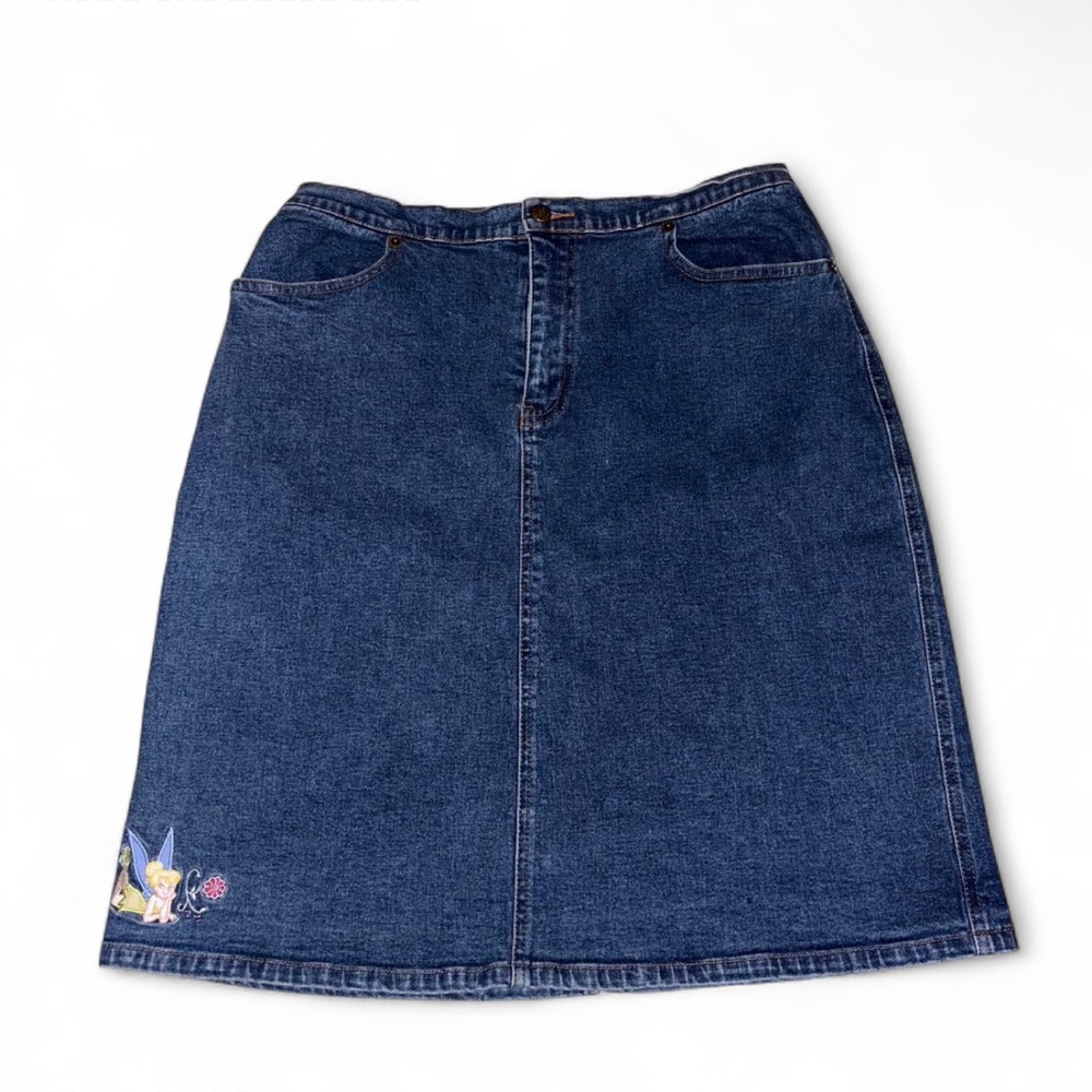 Disney Vintage TinkerBell Blue Denim Midi Skirt Size Medium